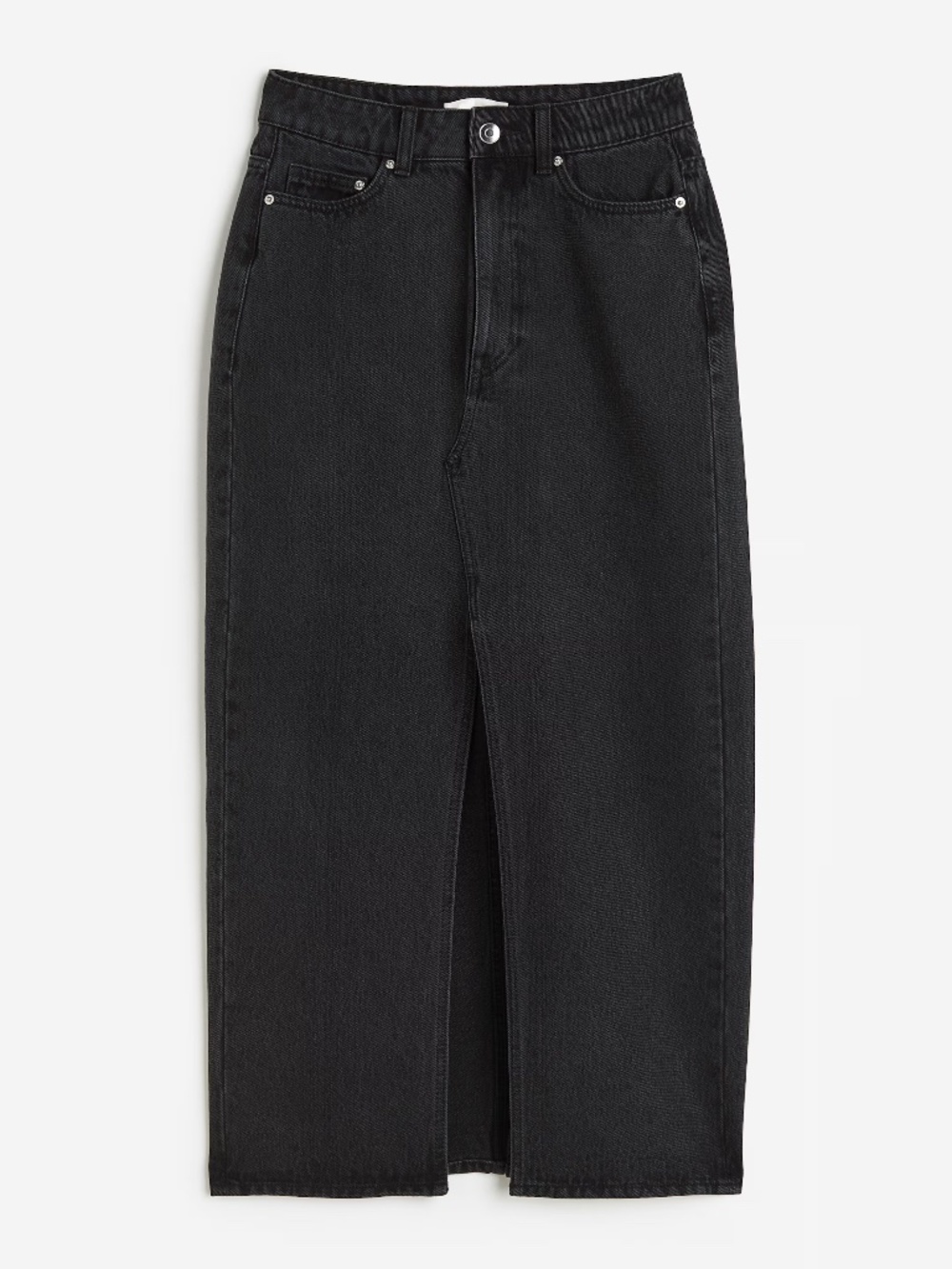 H&M Black Denim Midi Skirt Front Slit